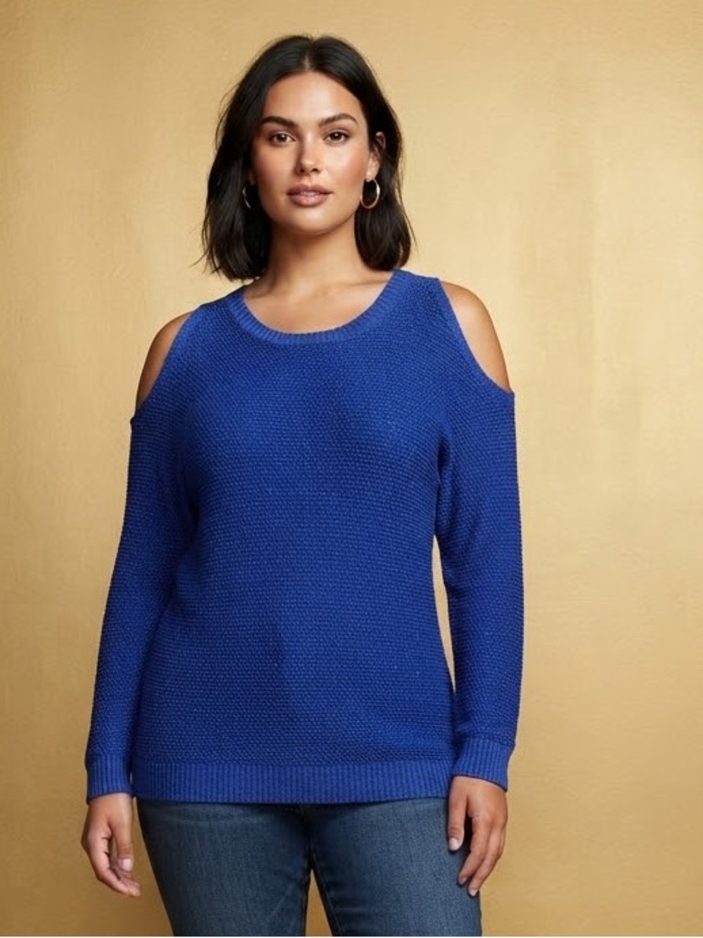 Nicole Royal Blue Cold-Shoulder Knit Sweater